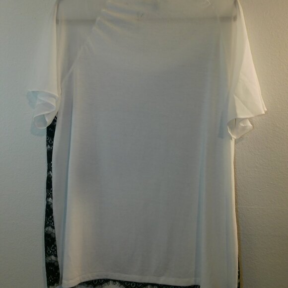 NY Collection Women Plus Size 1x Black White Mesh Lace Top Shirt Blouse - Picture 5 of 9